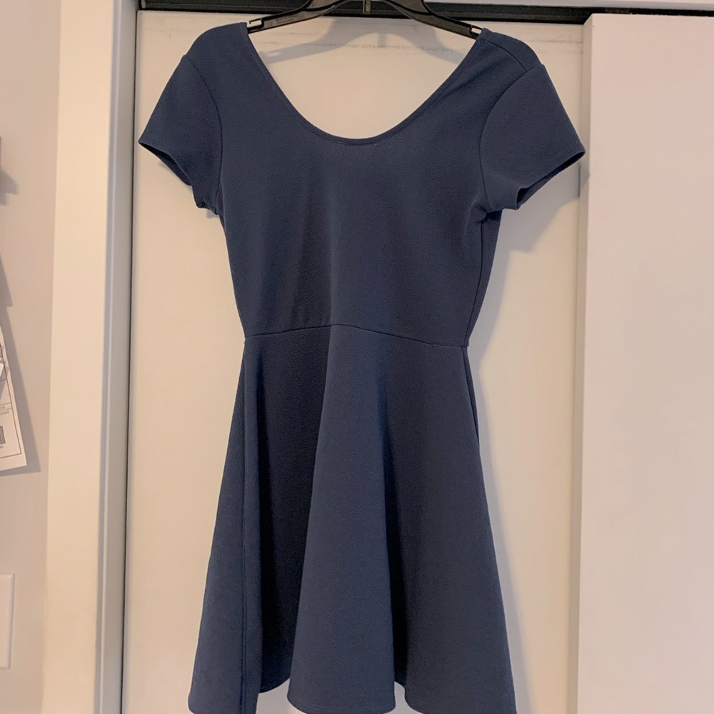 Planet Gold Cap-Sleeve Flare Skirt Minidress, Blue-Gray, Medium